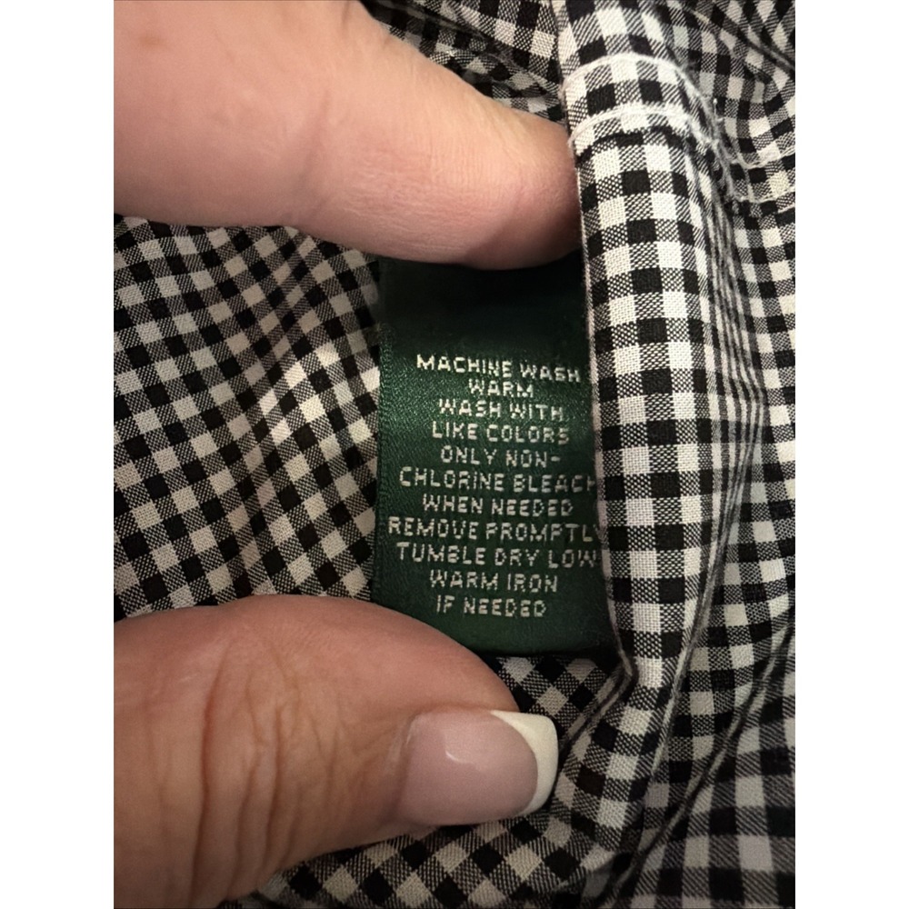 Lauren Ralph Lauren Non-Iron Gingham Button-Down Shirt | Black & White | Size XL - Picture 5 of 9